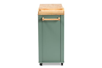 Baxton Studio Dorthy Coastal and Farmhouse Two-tone Dark Green and Natural Wood Kitchen Storage Cart