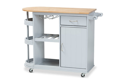Baxton Studio Donnie Coastal and Farmhouse Two-Tone Light Grey and Natural Finished Wood Kitchen Storage Cart