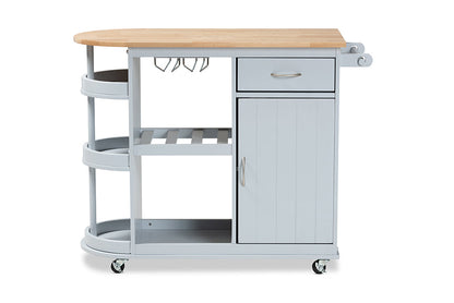 Baxton Studio Donnie Coastal and Farmhouse Two-Tone Light Grey and Natural Finished Wood Kitchen Storage Cart