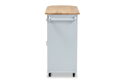Baxton Studio Donnie Coastal and Farmhouse Two-Tone Light Grey and Natural Finished Wood Kitchen Storage Cart