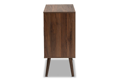 Baxton Studio Leena Mid-Century Modern Two-Tone White and Walnut Brown Finished Wood 3-Drawer Sideboard Buffet