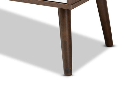 Baxton Studio Leena Mid-Century Modern Two-Tone White and Walnut Brown Finished Wood 3-Drawer Sideboard Buffet