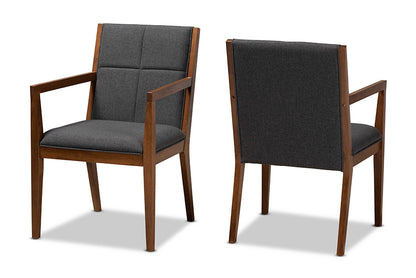 Baxton Studio Theresa Dark Grey and Walnut Effect 2-Piece Chair Set