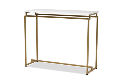 Baxton Studio Renzo Modern and Contemporary Brushed Gold Finished Metal Console Table with Faux Marble Tabletop