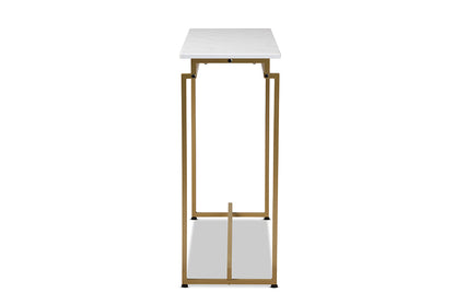 Baxton Studio Renzo Modern and Contemporary Brushed Gold Finished Metal Console Table with Faux Marble Tabletop