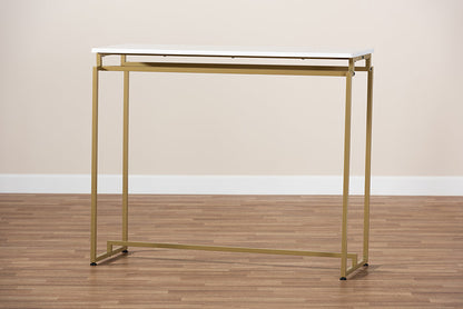 Baxton Studio Renzo Modern and Contemporary Brushed Gold Finished Metal Console Table with Faux Marble Tabletop