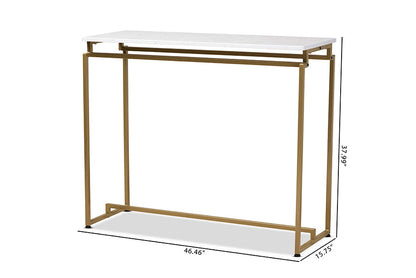 Baxton Studio Renzo Modern and Contemporary Brushed Gold Finished Metal Console Table with Faux Marble Tabletop