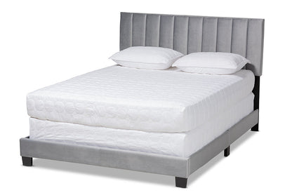 Baxton Studio Clare Glam and Luxe Grey Velvet Fabric Upholstered Full Size Panel Bed with Channel Tufted Headboard
