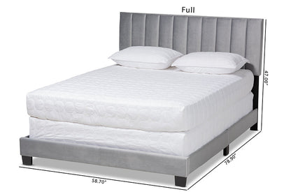 Baxton Studio Clare Glam and Luxe Grey Velvet Fabric Upholstered Full Size Panel Bed with Channel Tufted Headboard