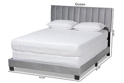 Baxton Studio Clare Glam and Luxe Grey Velvet Fabric Upholstered King Size Panel Bed with Channel Tufted Headboard