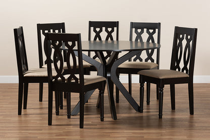 Baxton Studio Callie Modern and Contemporary Sand Fabric Upholstered and Dark Brown Finished Wood 7-Piece Dining Set