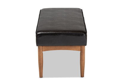 Baxton Studio Arvid Mid-Century Modern Dark Brown Faux Leather Upholstered Wood Dining Bench