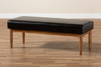 Baxton Studio Arvid Mid-Century Modern Dark Brown Faux Leather Upholstered Wood Dining Bench
