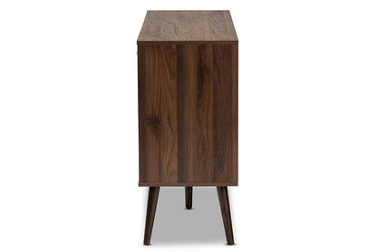 Baxton Studio Leena Mid-Century Modern Two-Tone White and Walnut Brown Finished Wood 2-Drawer Sideboard Buffet