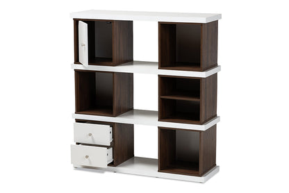 Baxton Studio Rune Modern and Contemporary Two-Tone White and Walnut Brown Finished 2-Drawer Bookcase