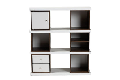 Baxton Studio Rune Modern and Contemporary Two-Tone White and Walnut Brown Finished 2-Drawer Bookcase