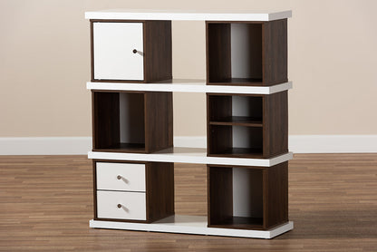 Baxton Studio Rune Modern and Contemporary Two-Tone White and Walnut Brown Finished 2-Drawer Bookcase