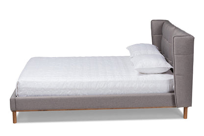 Baxton Studio Gretchen Modern and Contemporary Grey Fabric Upholstered and Walnut Brown Finished Wood King Size Platform Wingback Bed