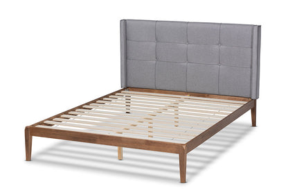 Baxton Studio Edmond Modern and Contemporary Grey Fabric Upholstered and Ash Walnut Brown Finished Wood King Size Platform Bed