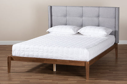 Baxton Studio Edmond Modern and Contemporary Grey Fabric Upholstered and Ash Walnut Brown Finished Wood King Size Platform Bed