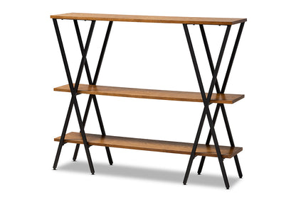 Baxton Studio Norton Rustic and Industrial Walnut Brown Finished Wood and Black Finished Metal Console Table