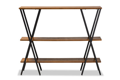 Baxton Studio Norton Rustic and Industrial Walnut Brown Finished Wood and Black Finished Metal Console Table