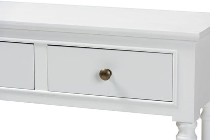 Baxton Studio Calvin Classic and Traditional French Farmhouse White Finished Wood 3-Drawer Entryway Console Table
