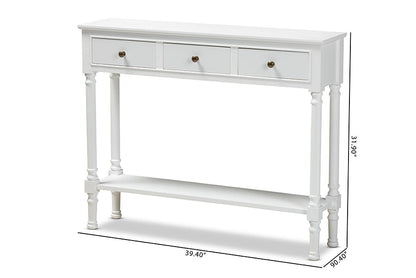 Baxton Studio Calvin Classic and Traditional French Farmhouse White Finished Wood 3-Drawer Entryway Console Table