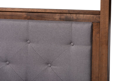 Baxton Studio Natasha Modern and Contemporary Grey Fabric Upholstered and Walnut Brown Finished Wood Queen Size Platform Canopy Bed