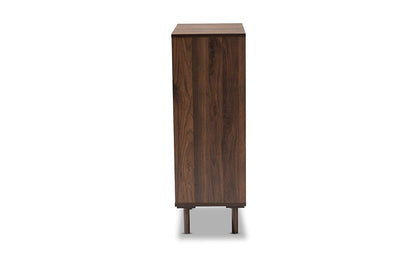 Baxton Studio Meike Mid-Century Modern Two-Tone Walnut Brown and White Finished Wood 2-Door Shoe Cabinet