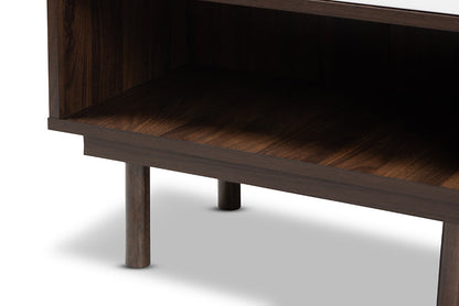 Baxton Studio Meike Mid-Century Modern Two-Tone Walnut Brown and White Finished Wood 2-Door Shoe Cabinet