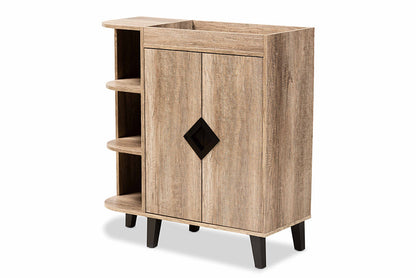 Baxton Studio Wales Modern and Contemporary Rustic Oak Finished Wood 2-Door Shoe Storage Cabinet with Open Shelves