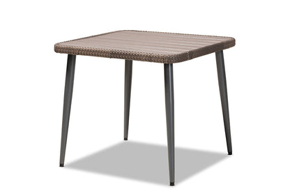 Baxton Studio Lillian Modern and Contemporary Light Grey Upholstered and Brown Finished 5-Piece Woven Rattan Outdoor Patio Set