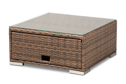 Baxton Studio Addison Modern and Contemporary Light Brown Upholstered and Brown Finished 3-Piece Woven Rattan Outdoor Patio Set with Adjustable Recliner
