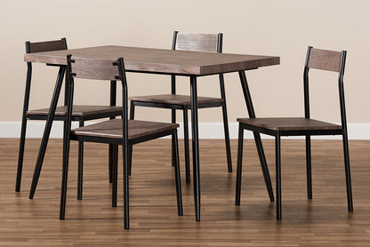 Baxton Studio Mave Modern and Contemporary Walnut Finished Wood and Black Metal 5-Piece Dining Set