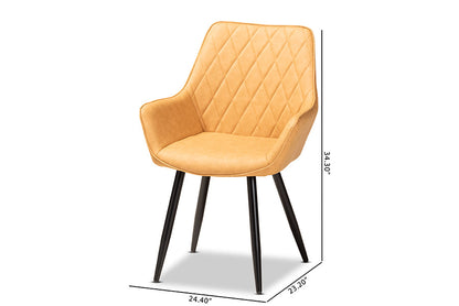 Baxton Studio Astrid Mid-Century Contemporary Tan Faux Leather Upholstered and Black Metal 4-Piece Dining Chair Set