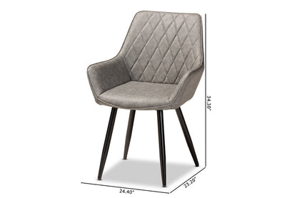 Baxton Studio Astrid Mid-Century Contemporary Grey Faux Leather Upholstered and Black Metal 4-Piece Dining Chair Set
