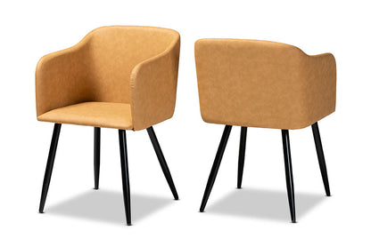 Baxton Studio Eris Mid-Century Contemporary Tan Faux Leather Upholstered and Black Metal 2-Piece Dining Chair Set