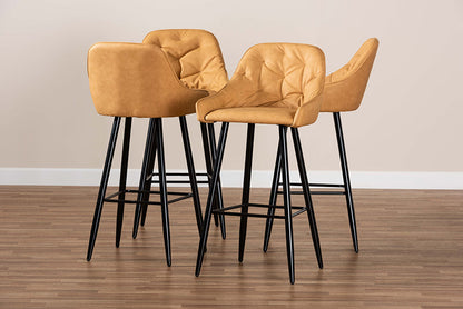 Baxton Studio Catherine Modern and Contemporary Tan Faux Leather Upholstered and Black Metal 4-Piece Bar Stool Set