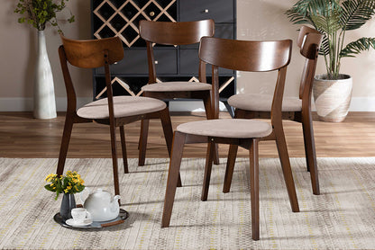 Baxton Studio Iora Mid-Century Modern Transitional Light Beige Fabric Upholstered and Walnut Brown Finished Wood 4-Piece Dining Chair Set