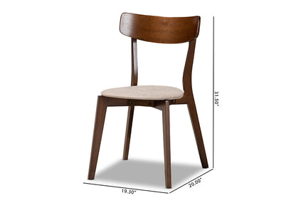 Baxton Studio Iora Mid-Century Modern Transitional Light Beige Fabric Upholstered and Walnut Brown Finished Wood 4-Piece Dining Chair Set