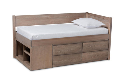 Baxton Studio Levon Modern and Contemporary Antique Oak Finished Wood 4-Drawer Twin Size Storage Bed