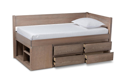 Baxton Studio Levon Modern and Contemporary Antique Oak Finished Wood 4-Drawer Twin Size Storage Bed