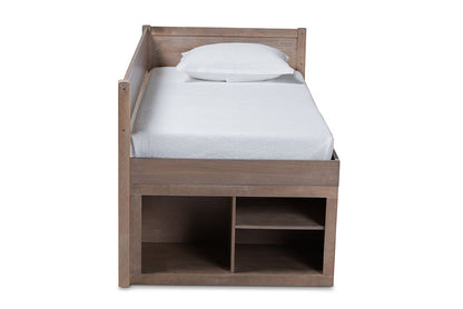 Baxton Studio Levon Modern and Contemporary Antique Oak Finished Wood 4-Drawer Twin Size Storage Bed