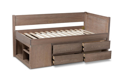 Baxton Studio Levon Modern and Contemporary Antique Oak Finished Wood 4-Drawer Twin Size Storage Bed