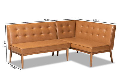 Baxton Studio Arvid Mid-Century Modern Tan Faux Leather Upholstered and Walnut Brown Finished 2-Piece Wood Dining Nook Banquette Set