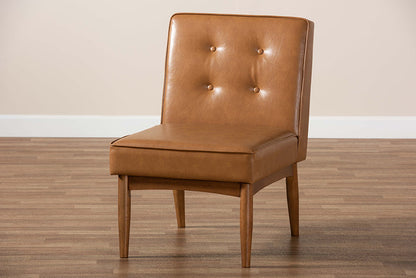 Baxton Studio Arvid Mid-Century Modern Tan Faux Leather Upholstered and Walnut Brown Finished Wood Dining Chair