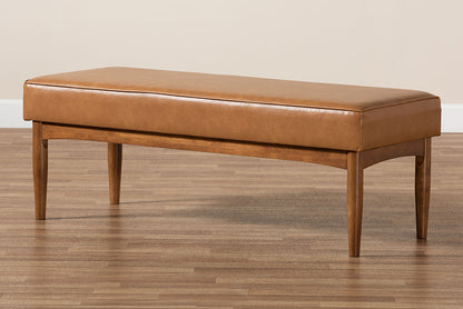 Baxton Studio Arvid Mid-Century Modern Tan Faux Leather Upholstered and Walnut Brown Finished Wood Dining Bench