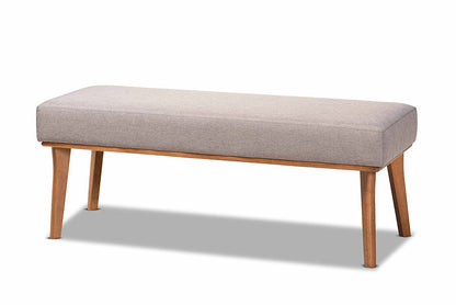 Baxton Studio Odessa Mid-Century Modern Grey Fabric Upholstered and Walnut Brown Finished Wood Dining Bench