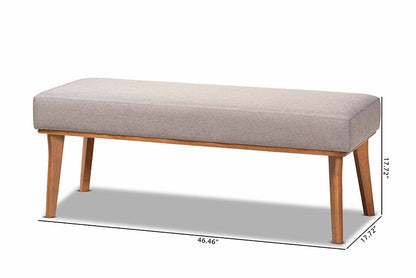 Baxton Studio Odessa Mid-Century Modern Grey Fabric Upholstered and Walnut Brown Finished Wood Dining Bench